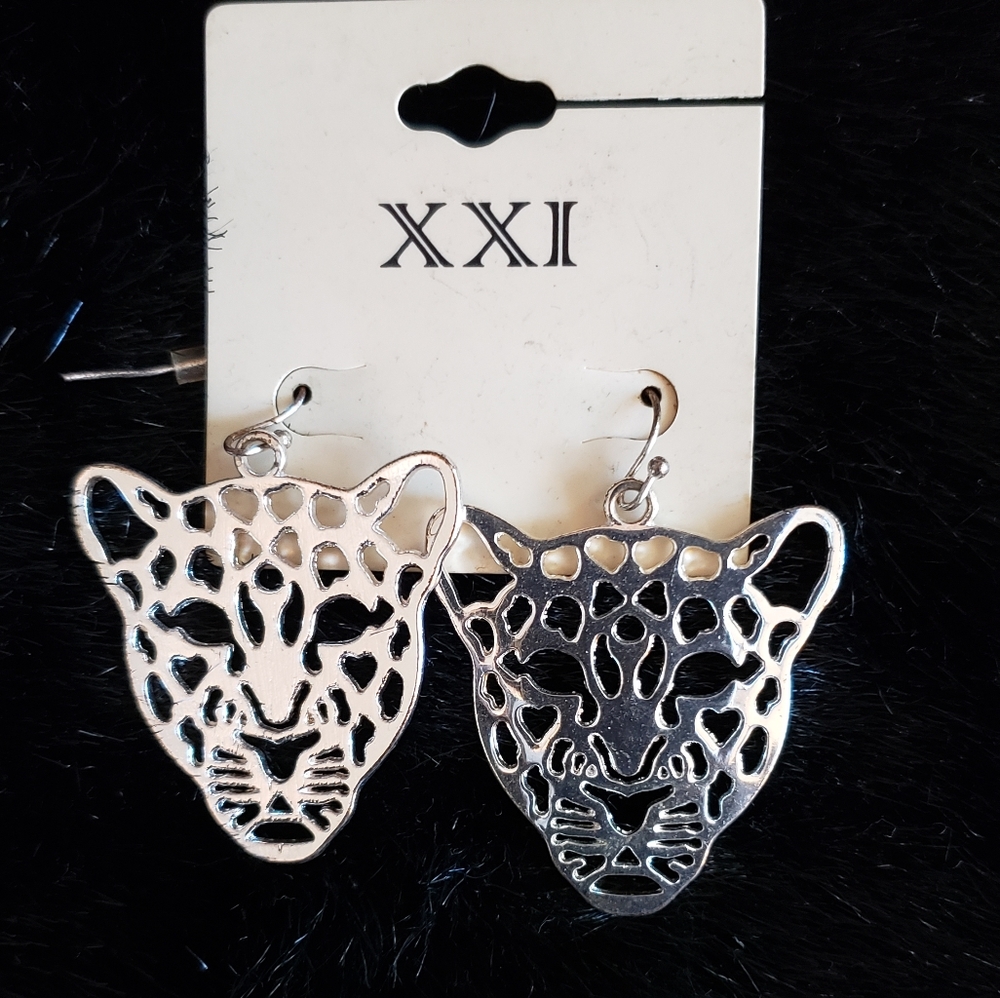 XXI Silver Tone Tiger Earrings
